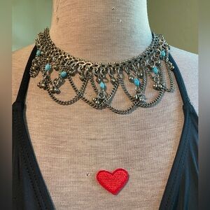 Silver Choker Necklace with Turquoise Accents